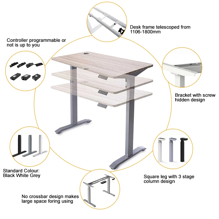 Gaming Height Adjustable Desk 2 Legs Electric Height Adjustable Sit Stand Office Desk