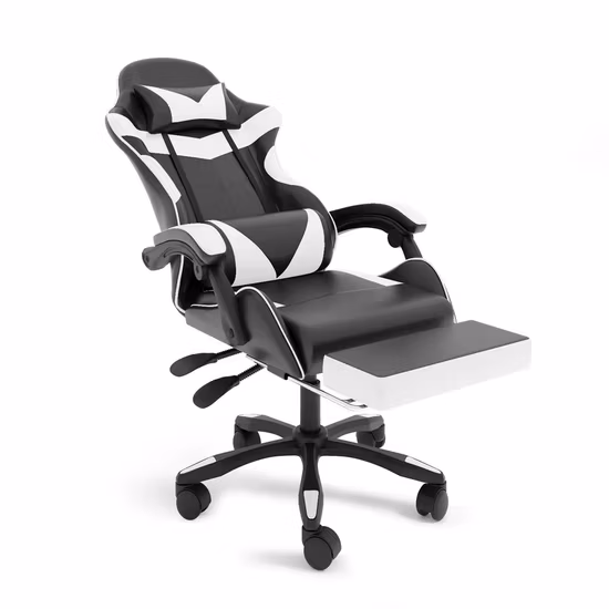 Игровое кресло с подставкой для ног, эргономичное кресло для гонок, кожаное кресло с откидной спинкой